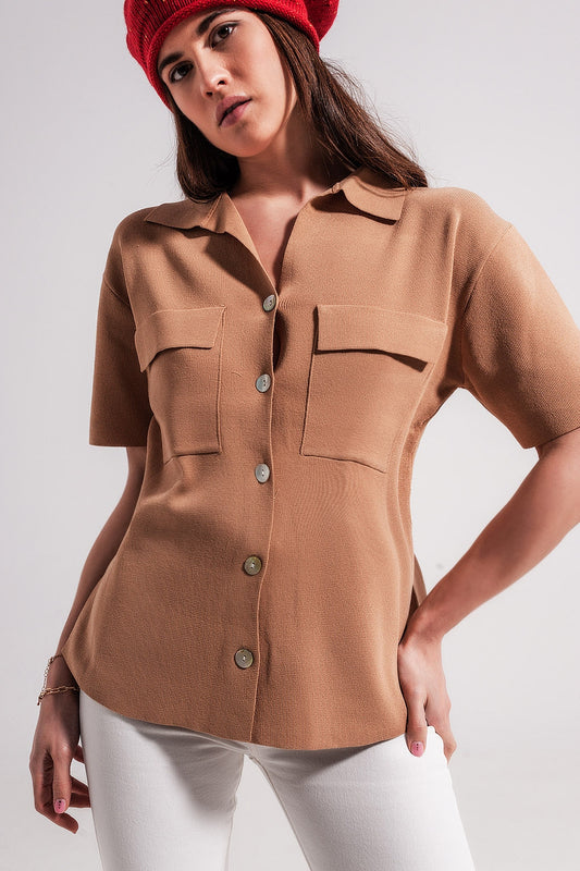 Camel knit short sleeve jumper | Just Cool Beans — sweaters | bottoms