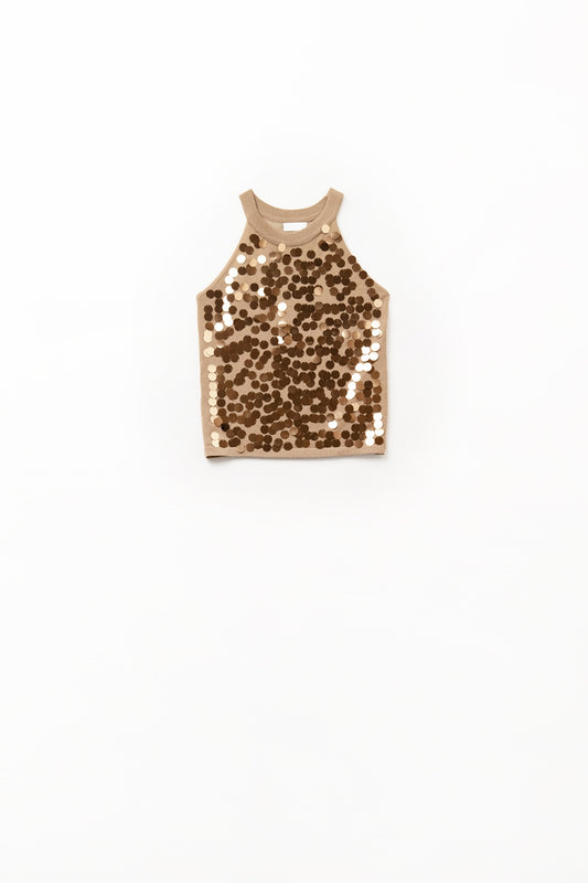 Camel knit top with sequin detail | Just Cool Beans — tops