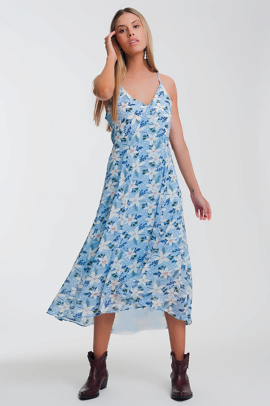Cami strap maxi dress in blue floral | Just Cool Beans — dresses