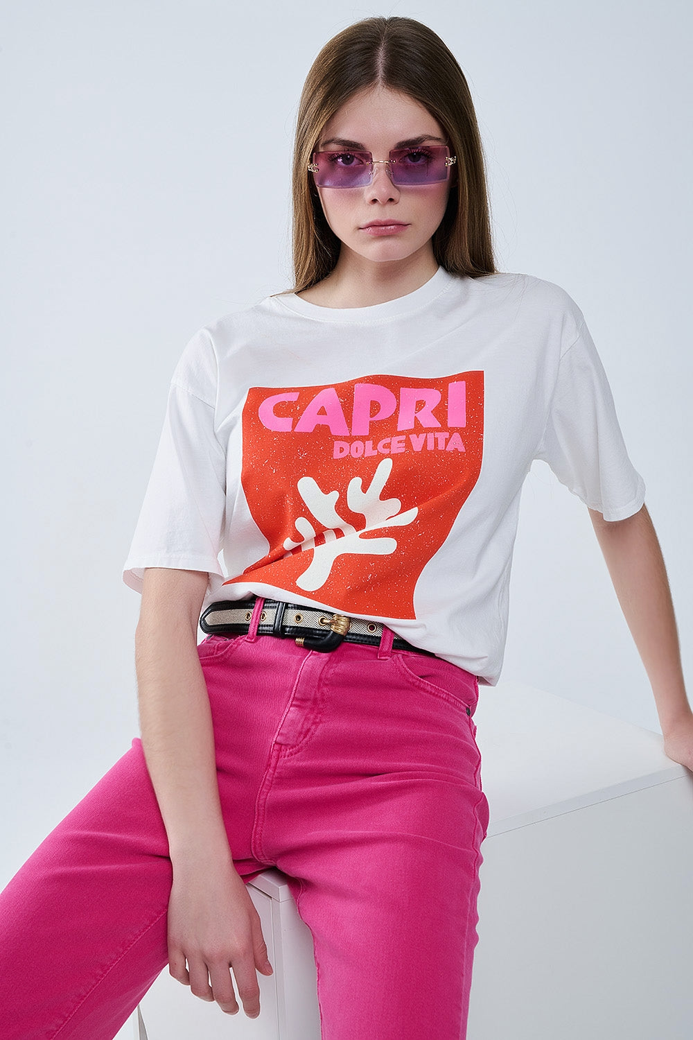Capri la dolce vita white t-shirt with graphic print | Just Cool Beans — tops