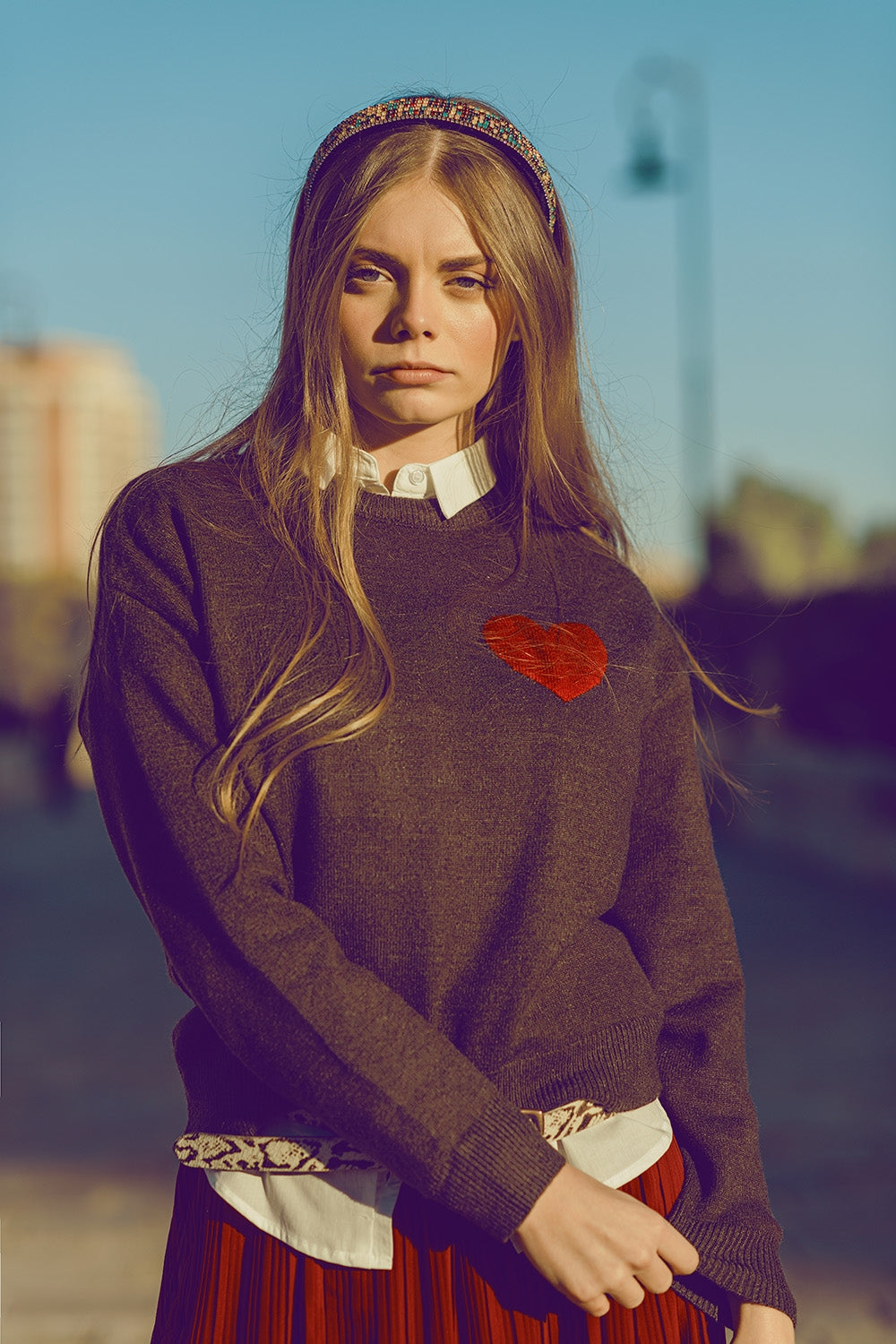 Carbon grey sweater with red heart detail | Just Cool Beans — sweaters | tops