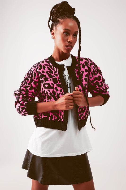 Cardi in fuchsia animal | Just Cool Beans — sweaters | tops