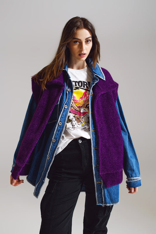 Open herringbone gilet with shawl style collard in purple | Just Cool Beans — coats and jackets | jackets