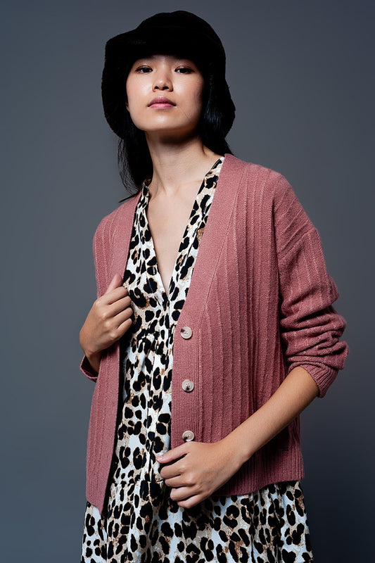 Cardigan with balloon sleeve in pink | Just Cool Beans — sweaters | tops