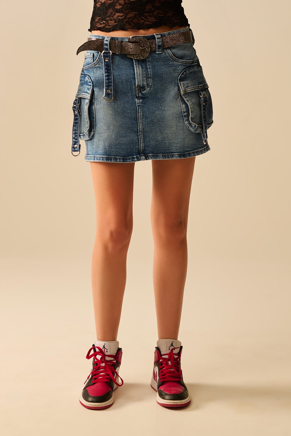 Cargo mini denim skirt with hanging details | Just Cool Beans — skirts