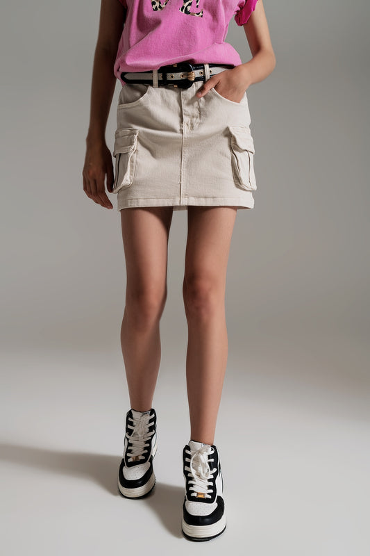 Cargo mini skirt in beige | Just Cool Beans — skirts