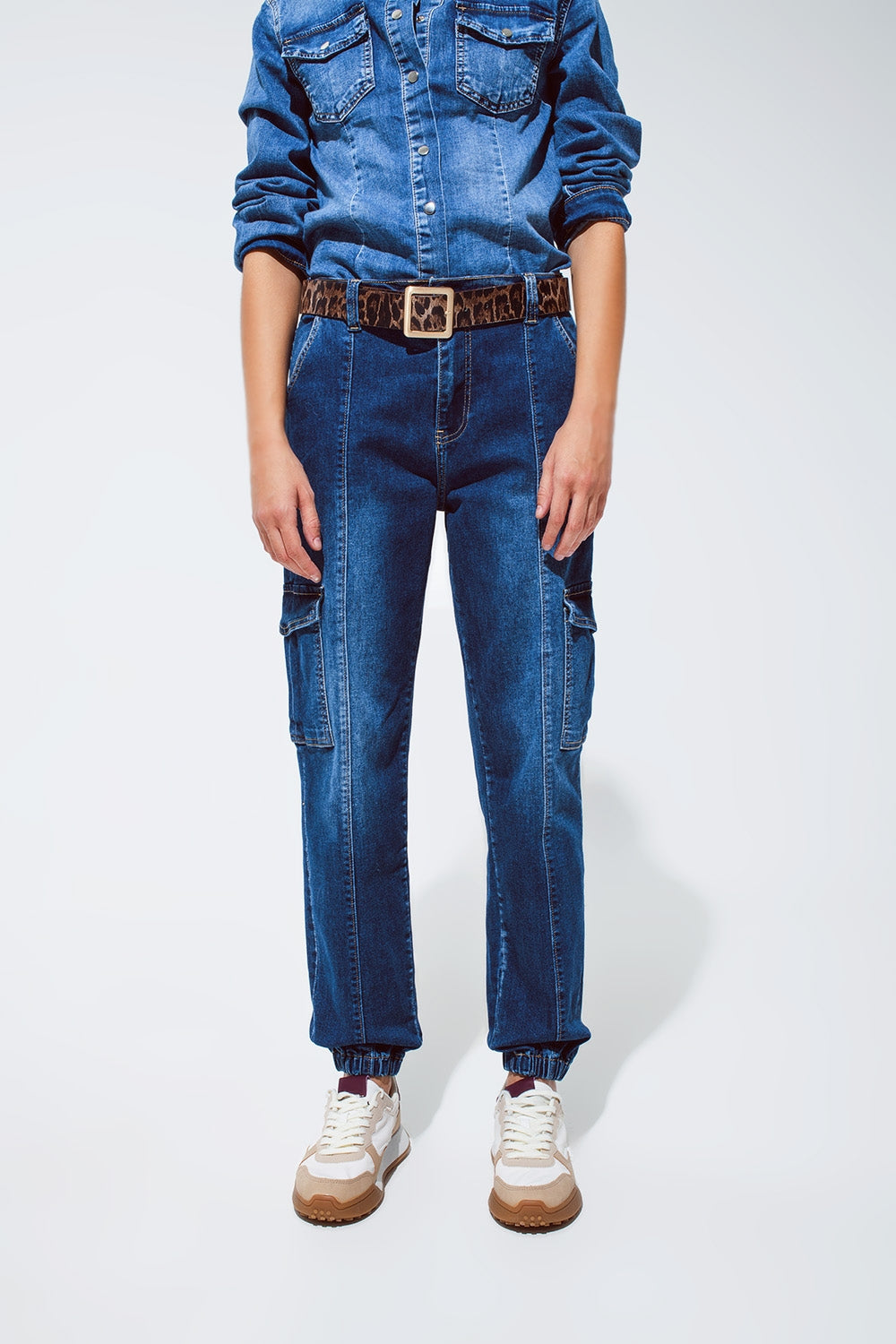 Cargo style jeans with seam down the front in medium wash | Just Cool Beans — jeans | the denim shop