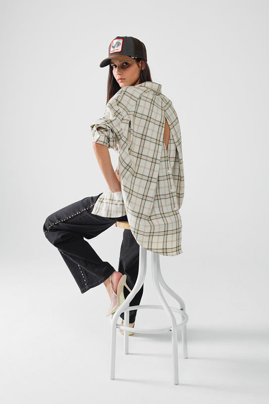 Checked shirt with back opening in beige | Just Cool Beans — shirts | nan