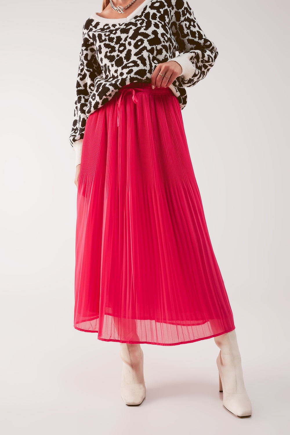 Chiffon pleated midi skirt in fuchsia | Just Cool Beans — skirts