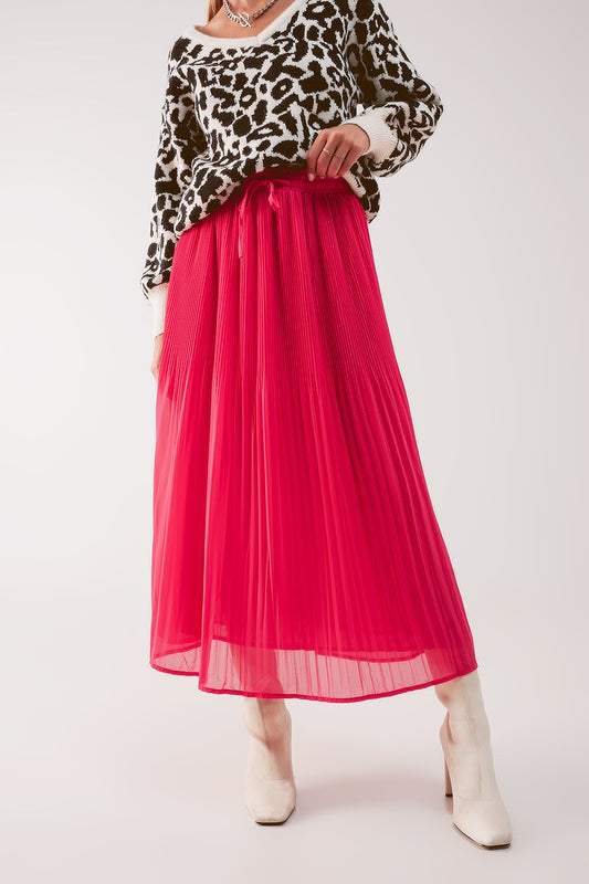 Chiffon pleated midi skirt in fuchsia | Just Cool Beans — skirts
