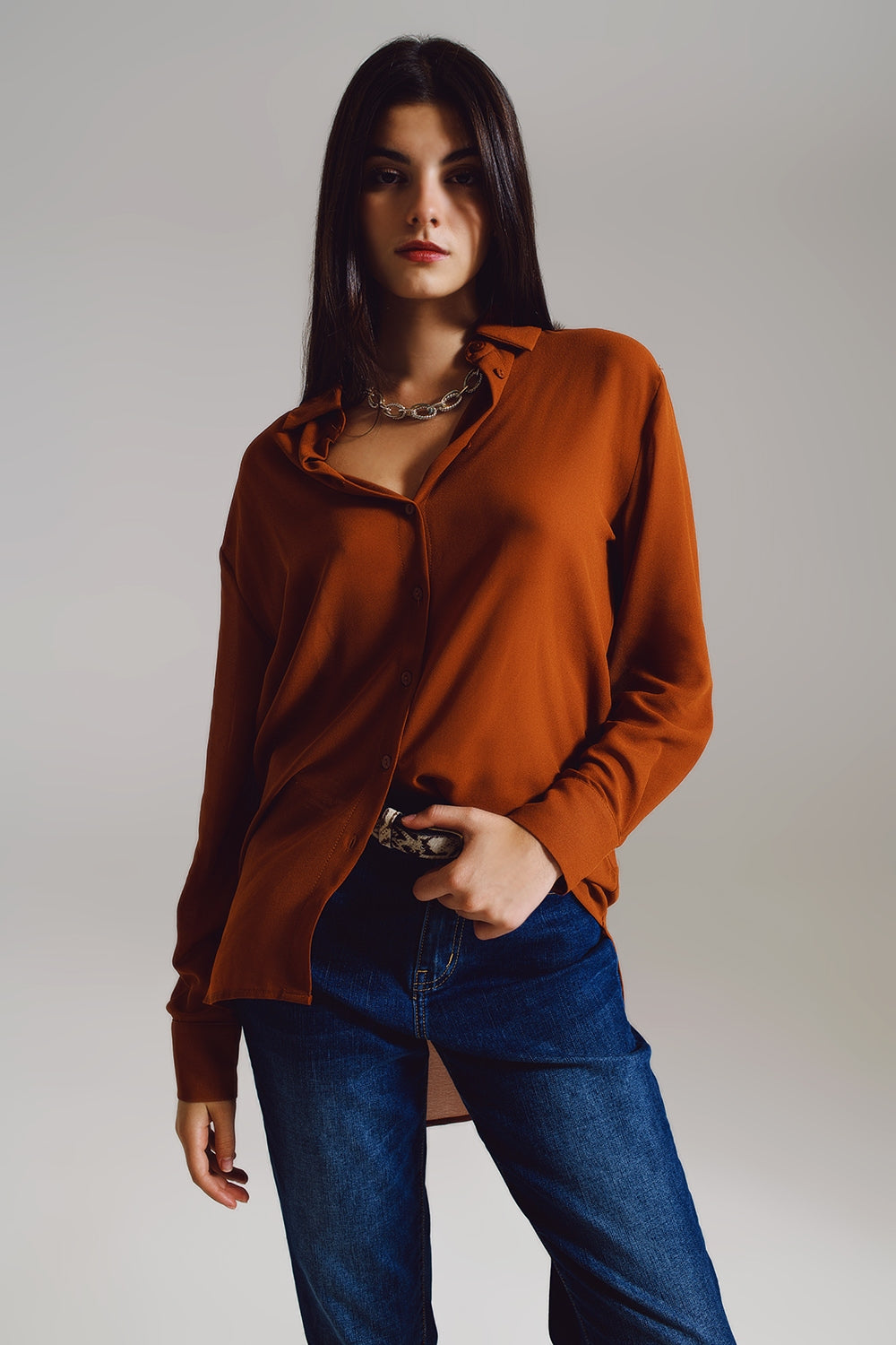 Chiffon shirt in camel color | Just Cool Beans — shirts | nan
