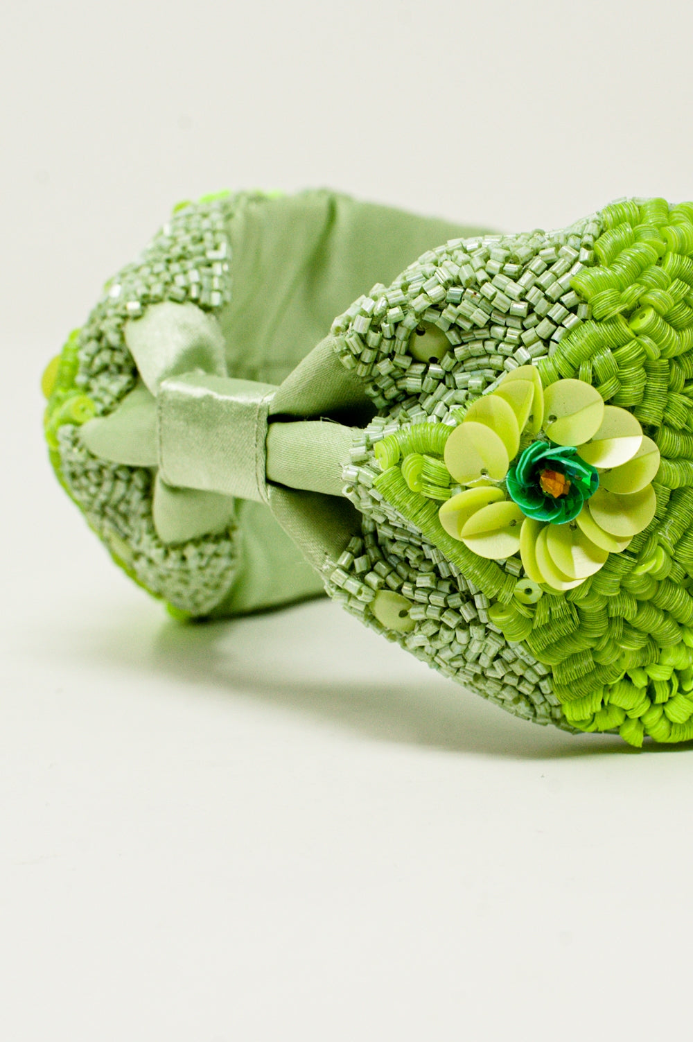 Chunky Headband with Embellished Green Flowers