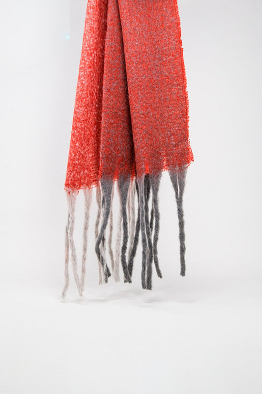 Chunky knit scarf in red color block with fringes | Just Cool Beans — necklaces | sweaters and jumpers