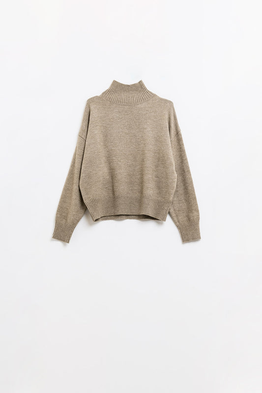 Chunky knit sweater in beige with turtleneck | Just Cool Beans — sweaters | tops