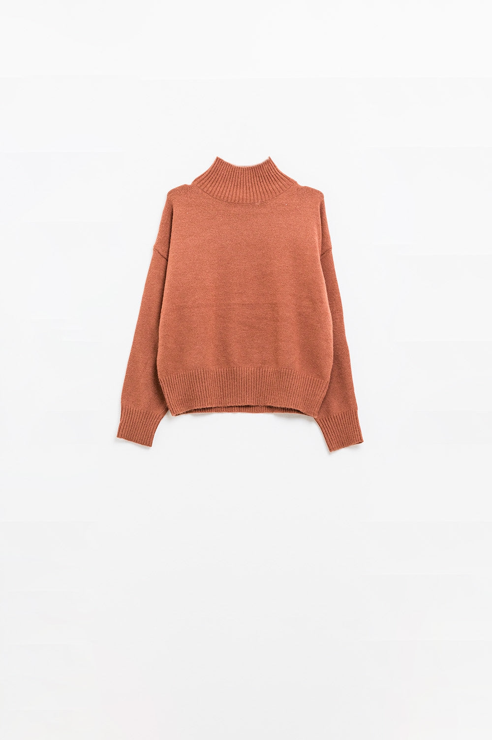 Chunky knit sweater in camel with turtleneck | Just Cool Beans — sweaters | tops