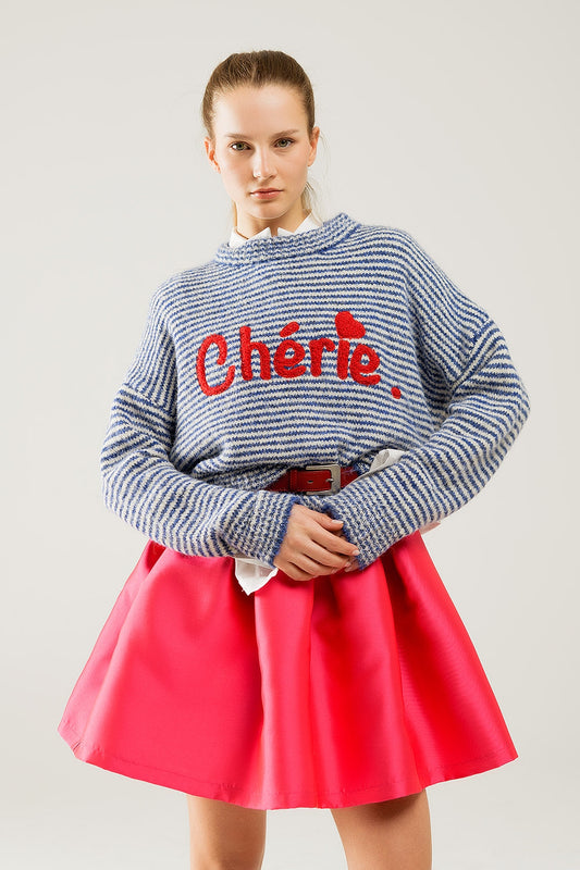 Chunky stripey relaxed sweater in blue and white | Just Cool Beans — sweaters | tops