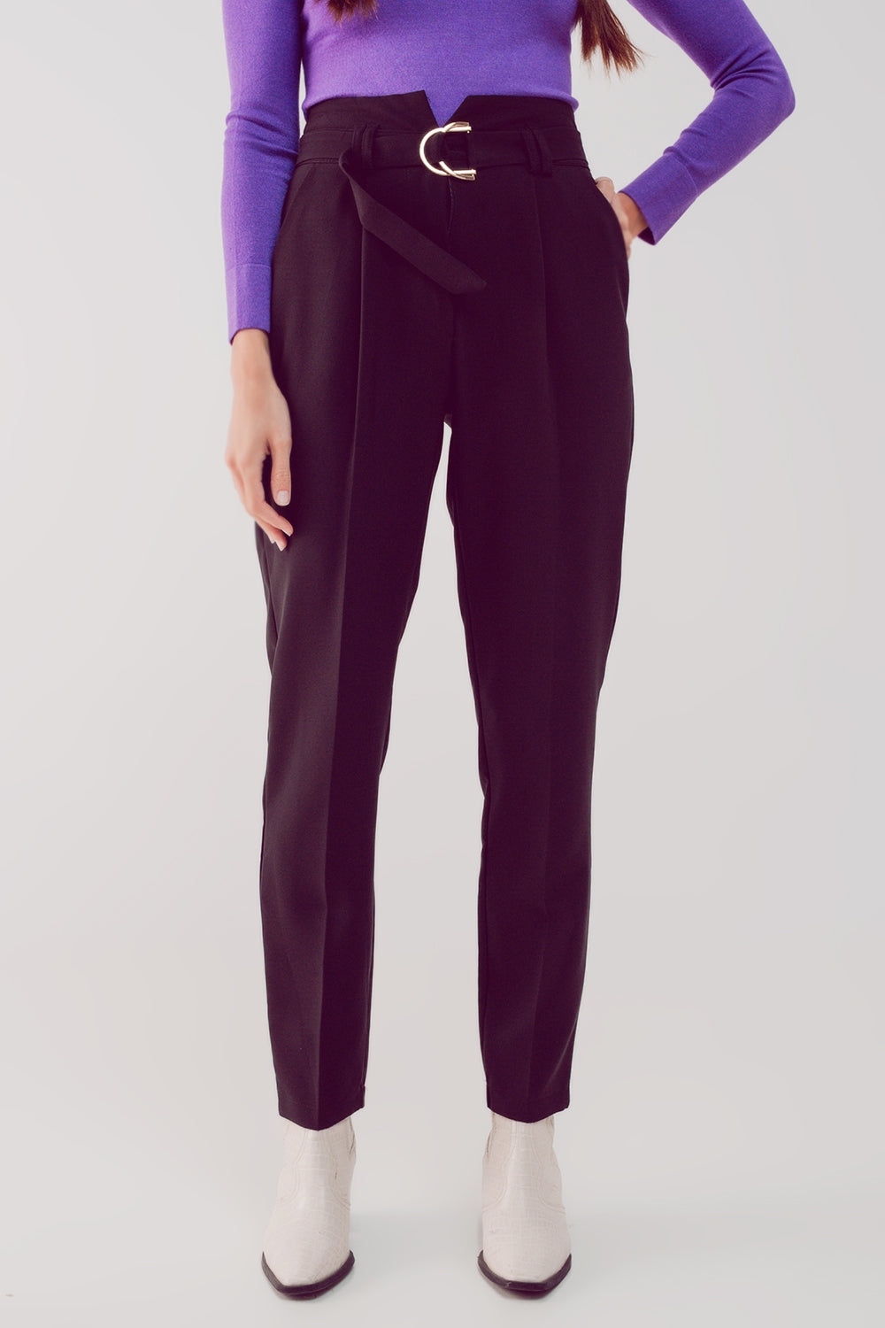 Cigarette pants with paper-bag waist in black | Just Cool Beans — pants | bottoms