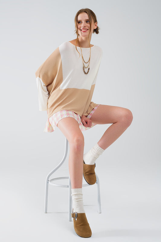 Color block bat wing sweater in white and beige | Just Cool Beans — sweaters | tops