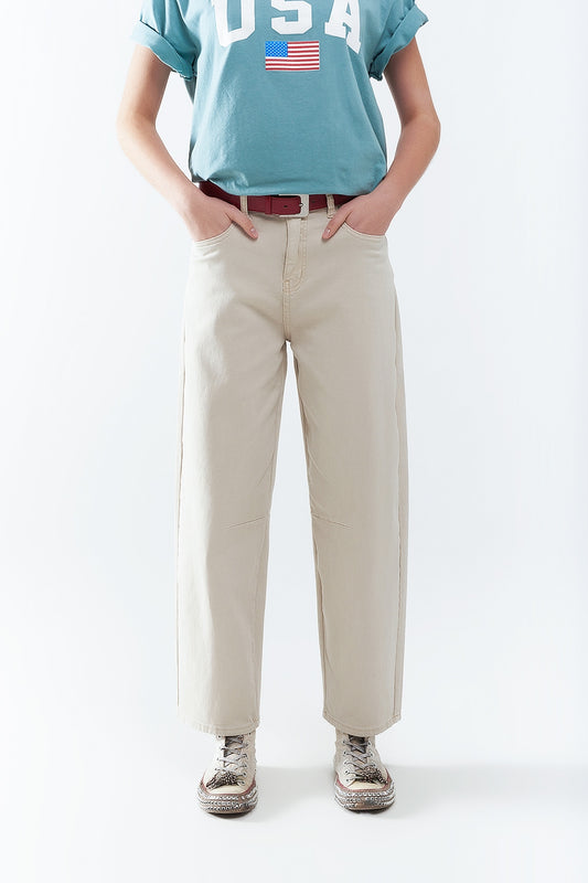 Comfortable stretch jeans with barrel leg in beige | Just Cool Beans — jeans | the denim shop