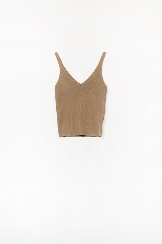 Comfy ribbed knitted  tank top in camel | Just Cool Beans — sweaters | tops