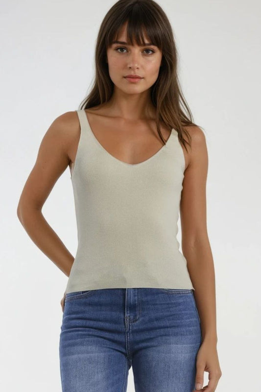 Comfy ribbed tank top in beige | Just Cool Beans — sweaters | tops