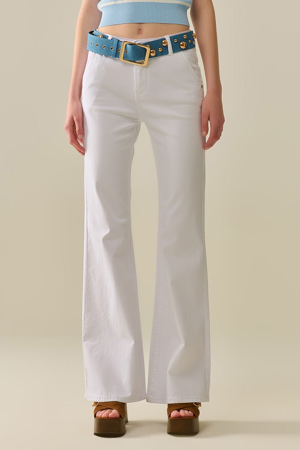 Comfy stretcy white flared pants | Just Cool Beans — pants | bottoms
