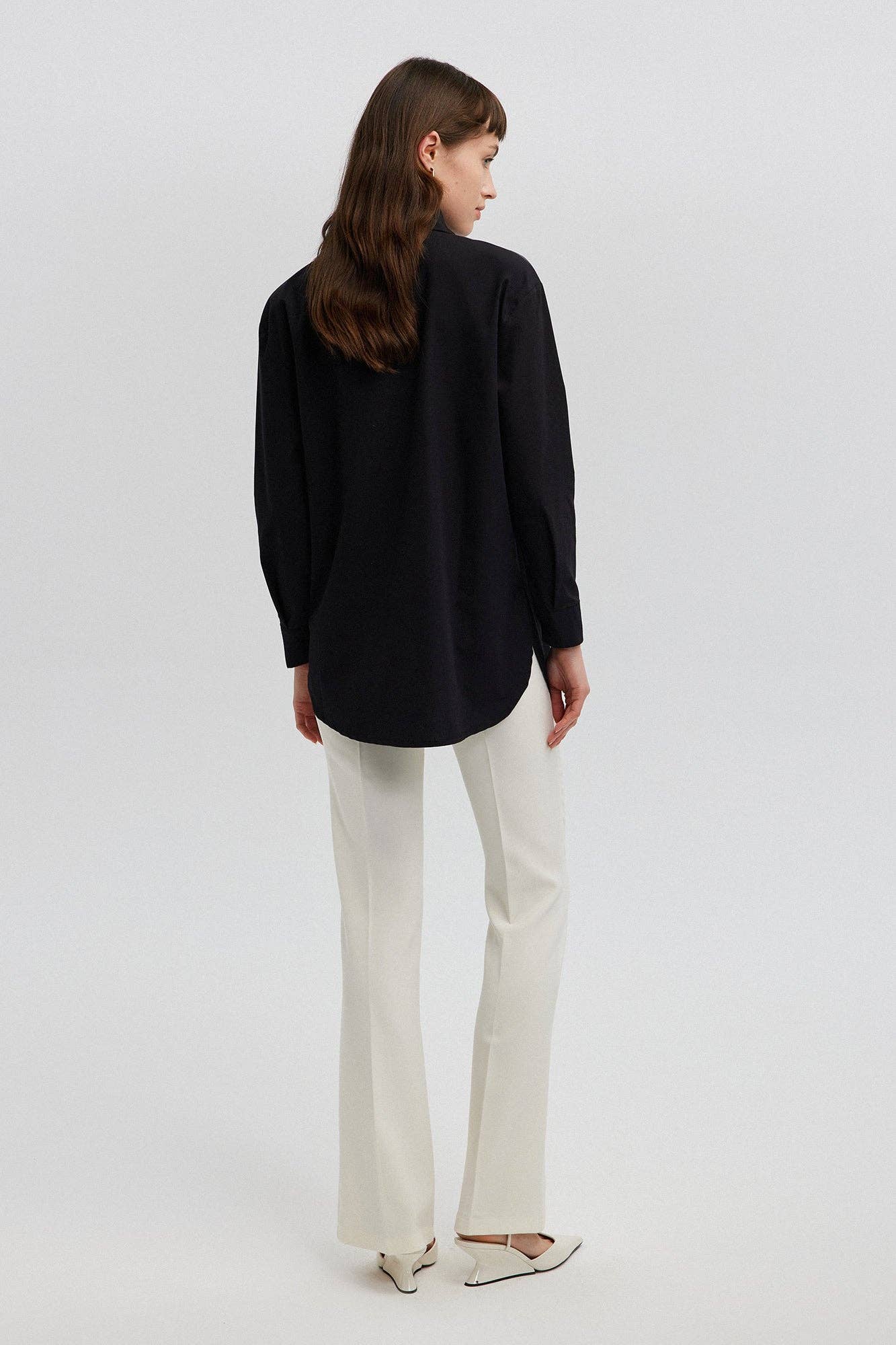 Contrast Embroidered Shirt in Black - Just Cool Beans