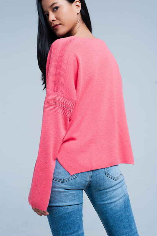 Coral fine knitted sweater with glitter details | Just Cool Beans — sweaters | tops