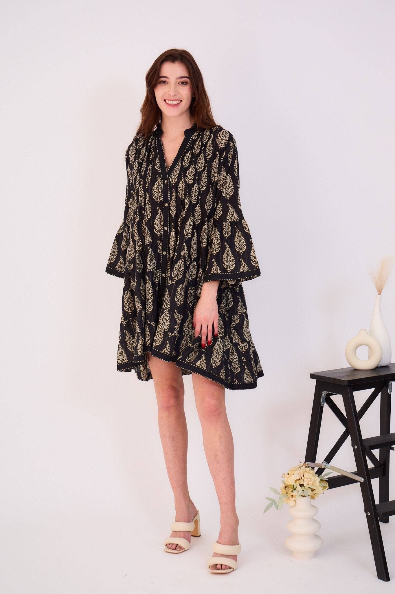 Cotton Bell Sleeve A-Line Dress - Just Cool Beans