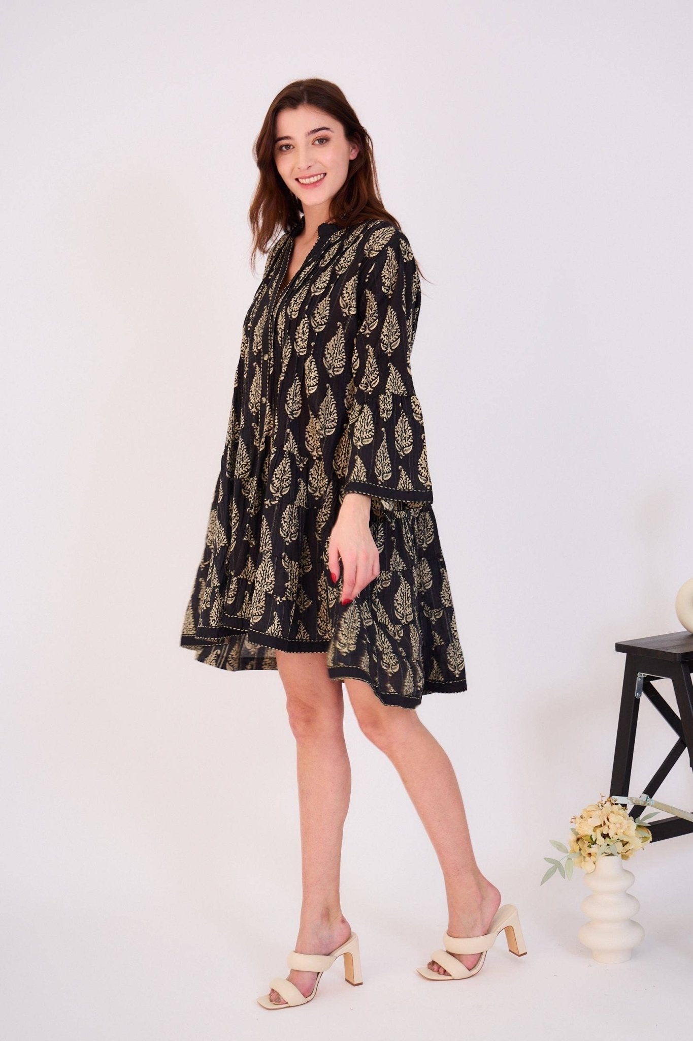 Cotton Bell Sleeve A-Line Dress - Just Cool Beans
