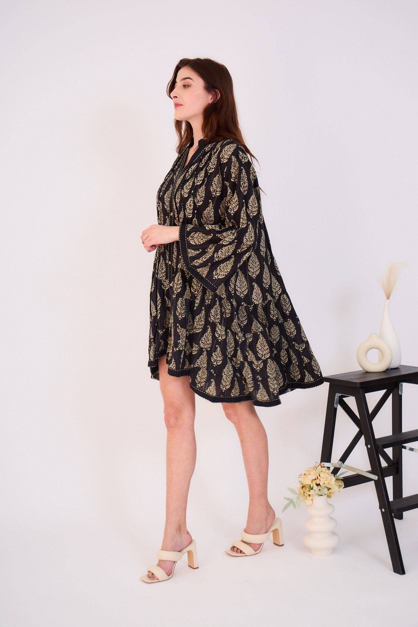 Cotton Bell Sleeve A-Line Dress - Just Cool Beans