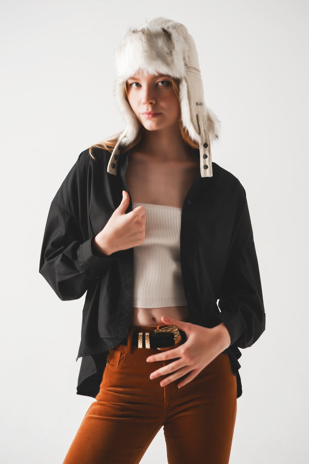 Cotton blend oversized shirt in black | Just Cool Beans — shirts | nan