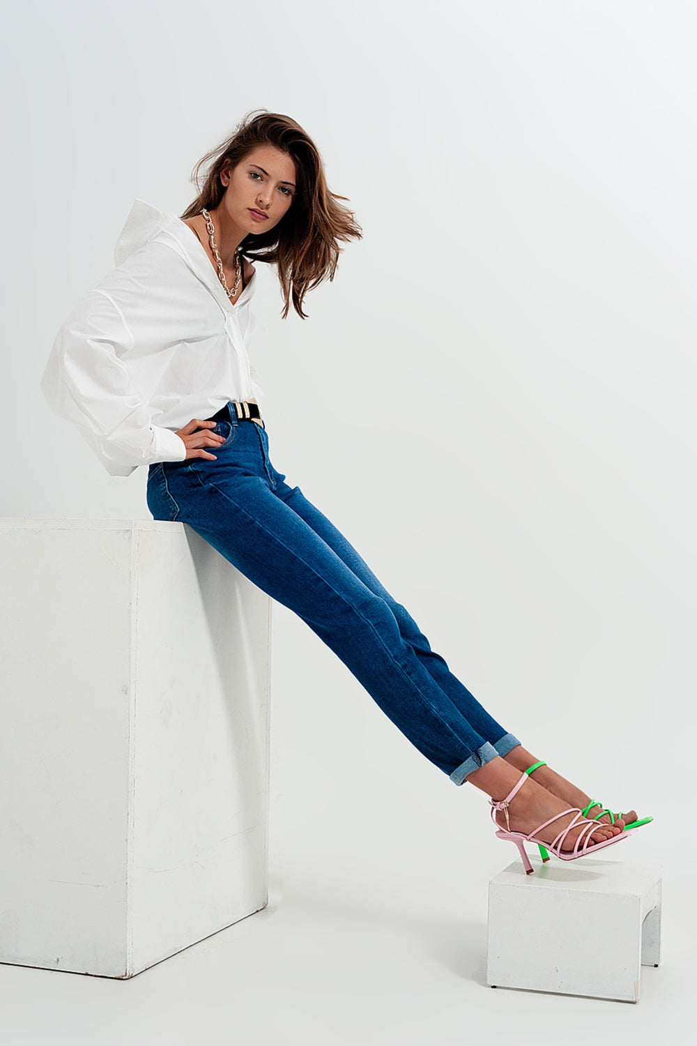 Cotton blend skinny jeans in dark blue | Just Cool Beans — jeans | the denim shop