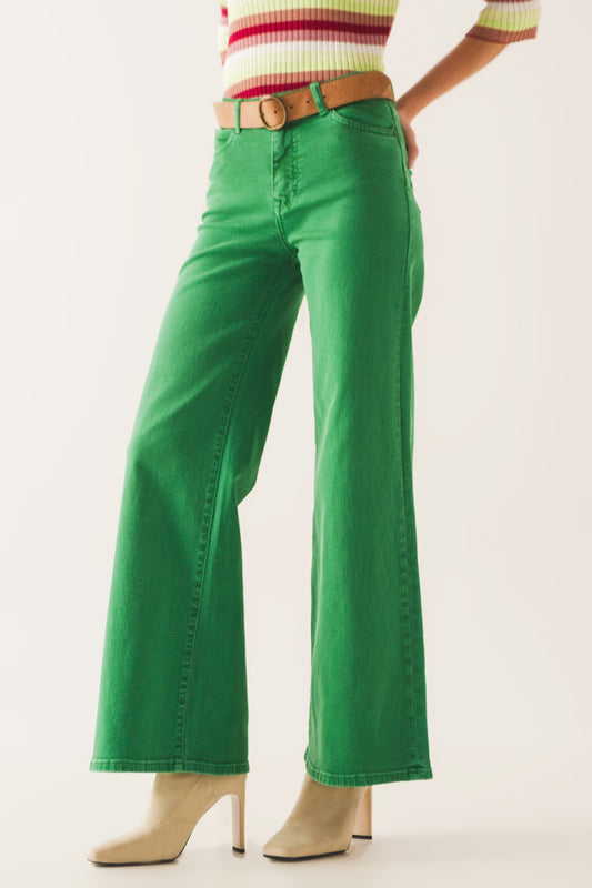 Cotton blend wide leg jeans in green | Just Cool Beans — jeans | the denim shop