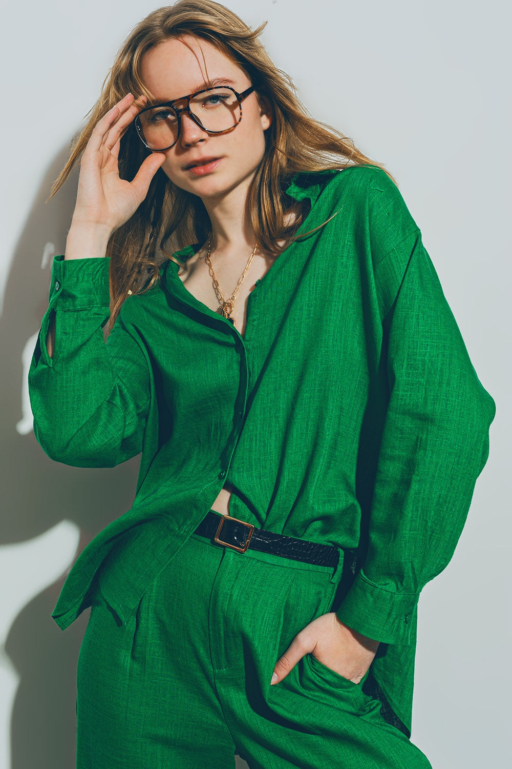 Cotton loose fit shirt in green | Just Cool Beans — shirts | nan