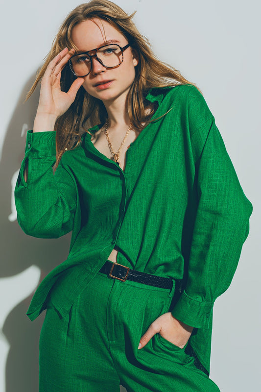 Cotton loose fit shirt in green | Just Cool Beans — shirts | nan