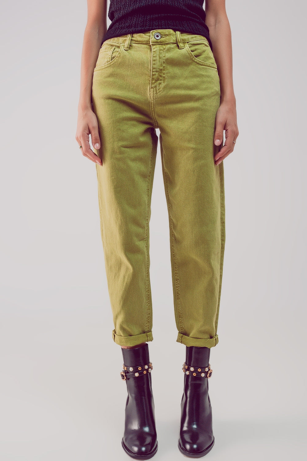 Cotton mid rise slouchy jean in acid lime | Just Cool Beans — jeans | the denim shop