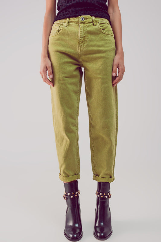 Cotton mid rise slouchy jean in acid lime | Just Cool Beans — jeans | the denim shop