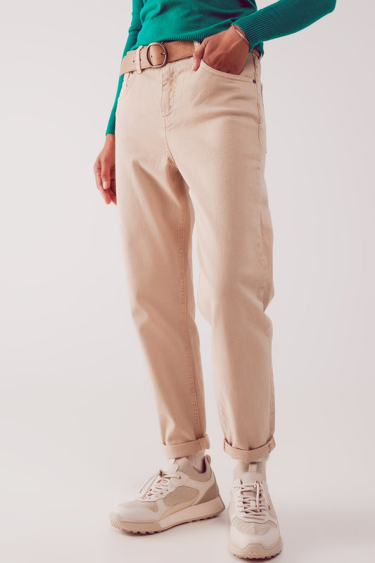 Cotton mid rise slouchy jean in beige | Just Cool Beans — jeans | the denim shop