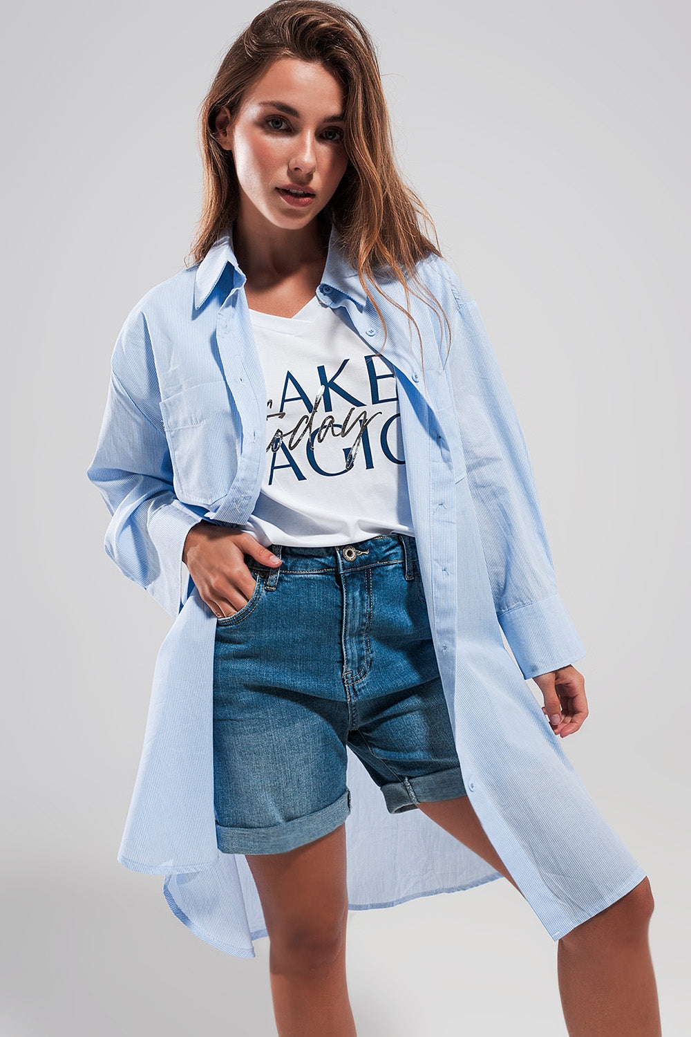 Cotton oversized shirt in light blue | Just Cool Beans — shirts | nan