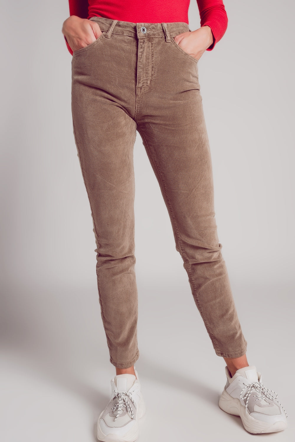 Cotton skinny cord pants in beige | Just Cool Beans — pants | bottoms