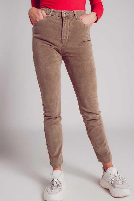 Cotton skinny cord pants in beige | Just Cool Beans — pants | bottoms