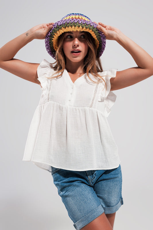 Cotton tank top with ruffle sleeves in white | Just Cool Beans — shirts | tops