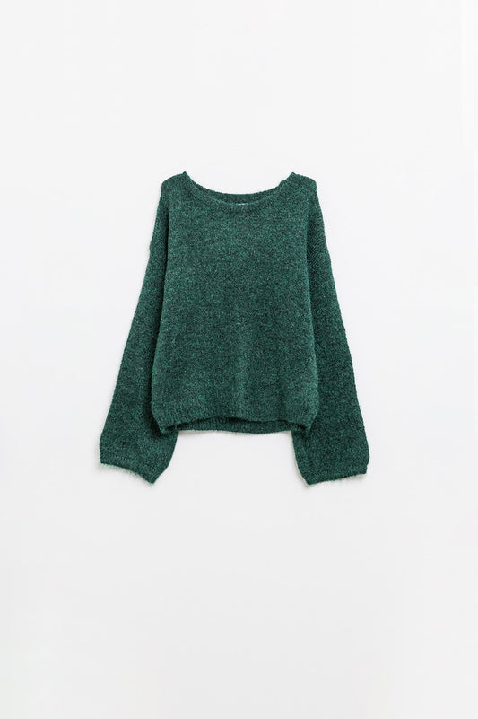 Cozy balloon sleeve jumper in emerald green | Just Cool Beans — sweaters | tops
