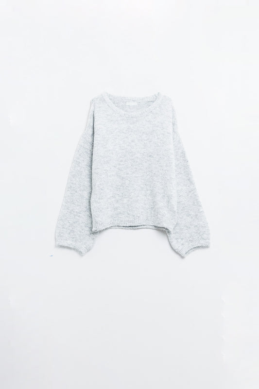 Cozy balloon sleeve sweater in light grey | Just Cool Beans — sweaters | tops