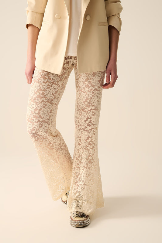 Cream flare pants in floral lace | Just Cool Beans — pants | bottoms