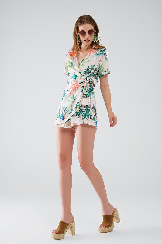 Cream jumpsuit with beach print and crossed top | Just Cool Beans — dresses