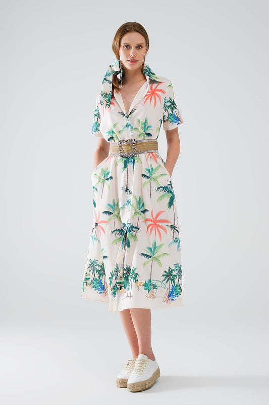 Cream midi dress with beach print and polo collar | Just Cool Beans — dresses