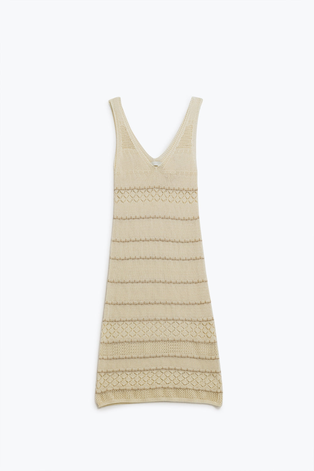 Cream midi sleeveless dress with v-neck and crochet design | Just Cool Beans — dresses
