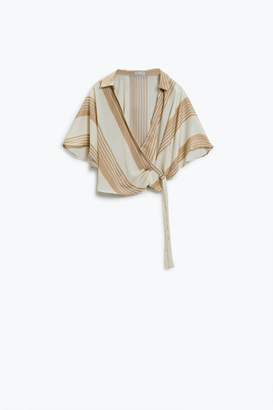 Cream shirt tied at side with v-neck | Just Cool Beans — shirts | nan